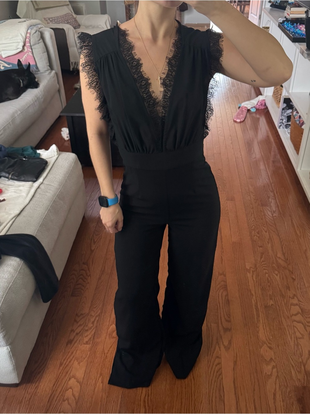 ALTAR'D STATE Sleeveless Black Lace Trim Wide-Leg Jumpsuit